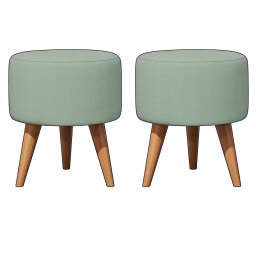 Kit 2 Puff Redondo Linho Sala Quarto Banqueta Pés Polipropileno - Verde Menta - 1
