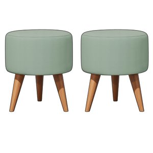 Kit 2 Puff Redondo Linho Sala Quarto Banqueta Pés Polipropileno - Verde Menta