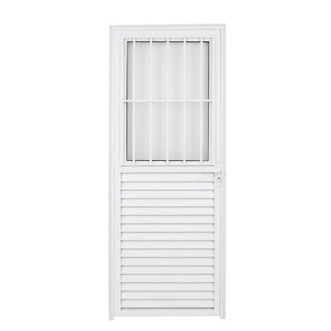 Porta de Alumínio com Postigo com Vidro Lado Esquerdo 210x80cm Branco Allo Esquadrias