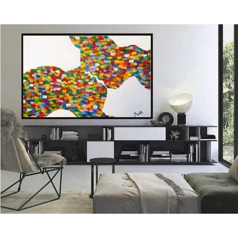 Quadro Tela Abstrato Colorido Pintura Beijo Sala