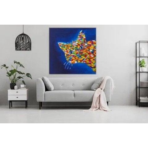 Quadro Abstrato Moderno Gato Pintado A Mão