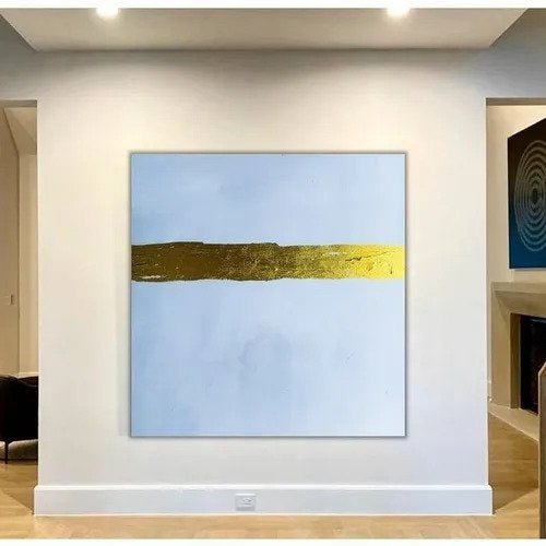 Quadro Abstrato Moderno Pintado A Mão Sala Dourado - 2