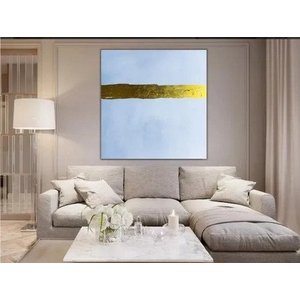 Quadro Abstrato Moderno Pintado A Mão Sala Dourado