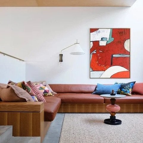 Tela Abstrata Pintada A Mão Para Quarto - Com Moldura