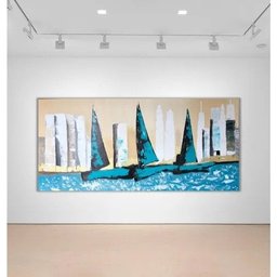 Quadro Com Barcos, Eleiros Abstratos Modernos Pintura A Mão - 1