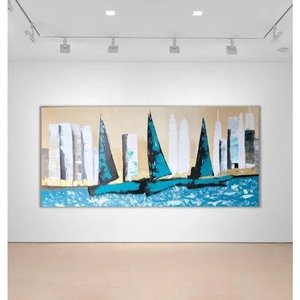 Quadro Com Barcos, Eleiros Abstratos Modernos Pintura A Mão