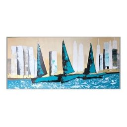 Quadro Com Barcos, Eleiros Abstratos Modernos Pintura A Mão - 2