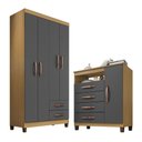 Ver imagem 1 de Guarda Roupa Solteiro 4 Pts 2 Gvts C- Cômoda Sapateira 4 Gvts1 Porta Carvalho Grafite