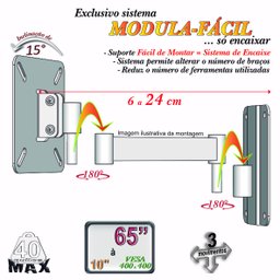 SUPORTE TV 10" a 65" VESA 600X400 3 MOV BRANCO - 5