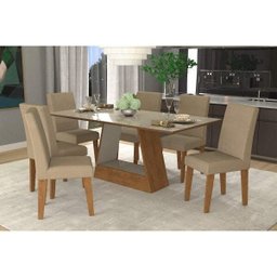 Conjunto Sala de Jantar Mesa Tampo de Vidro Retangular Alana 6 Cadeiras Milena Cimol - 1 Conjunto Sala de Jantar Mesa Tampo de Vidro Retangular Alana 6 Cadeiras Milena Cimol - 1
