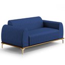Ver imagem 1 de Sofá 3 Lugares para Sala de Estar Molino 180cm D02 Pés D'ouro Veludo Azul Marinho C-304 - Lyam