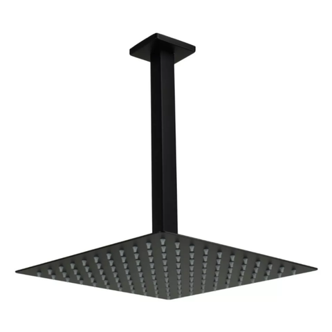 Ducha Chuveiro Gás Solar Slim20x20 de Teto Quadrado Preto Fosco Black Matte Banheiro Metal Premium P
