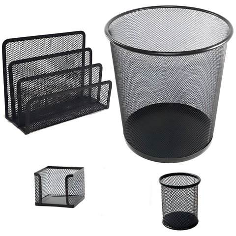 Conjunto Kit Escritório 4 Peças Organização Preto Aço [f102]