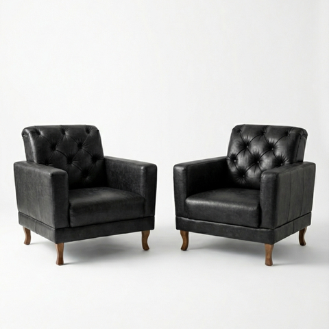 Kit 2 Poltronas Decorativa Vintage Capitonê Valência Pés de Madeira