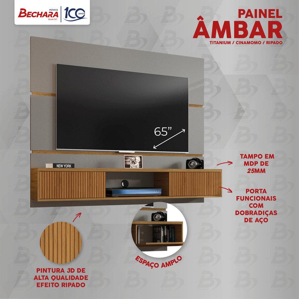 Painel para Tv Âmbar Titanium/cinamomo/ripado – Móveis Bechara - 5