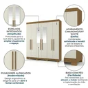Ver imagem 4 de Guarda-Roupa Casal 6 Portas, 2 Gavetas, Pés e Espelho Noronha Cinamomo/Off White