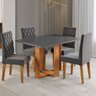 Mesa de Jantar 4 Lugares Afrodite com Vidro Mel/grafite/veludo Cinza - Viero Móveis - 1