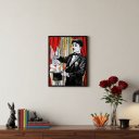 Ver imagem 3 de Quadro Charlie Chaplin Fazendo Mágica 24x18cm Mold Branca Vidro