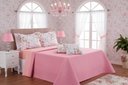 Ver imagem 1 de Kit 6 Pçs Cobreleito Casal Padrão Provence Matelassê com Lençol Elástico Buquê Rosa