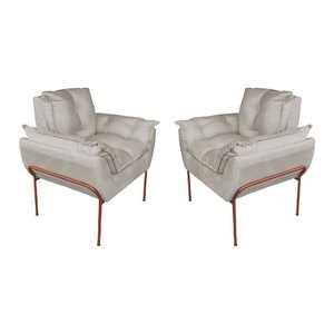 Kit Poltrona Recepção Suede Bege Base Cobre - Vallisa Decor