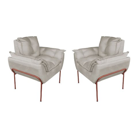 Kit Poltrona Recepção Suede Bege Base Cobre - Vallisa Decor