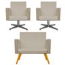 Kit Namoradeira e 02 Poltronas Arenzza Base Giratória de Metal Corano Bege - FLORENZZE MÓVEIS - 1