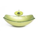 Ver imagem 1 de CUBA DE VIDRO OVAL CHANFRADA 51CM VERDE OLIVA + VALVULA + TORNEIRA CASCATA