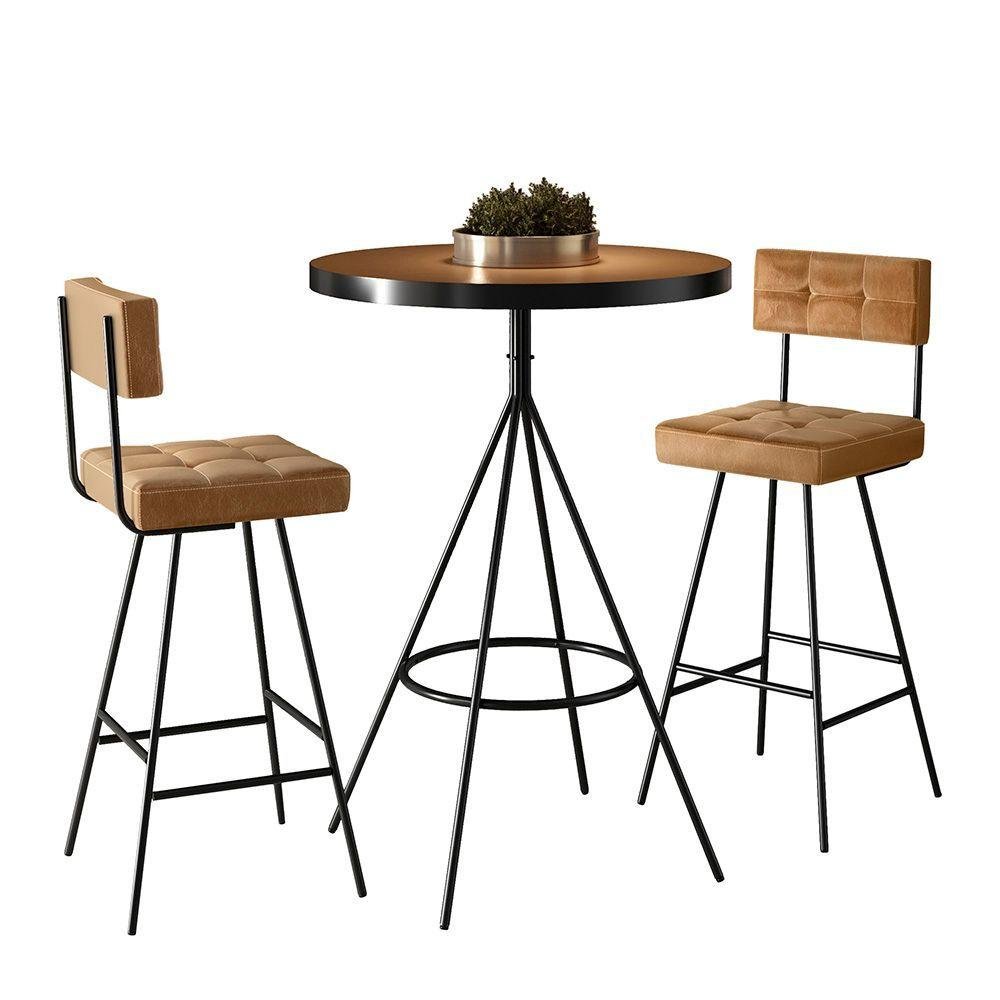 Conjunto Mesa Bistrô Banquetas Altas Estofadas Encosto Sala Estar Área de Lazer Cozinha - Salaone de