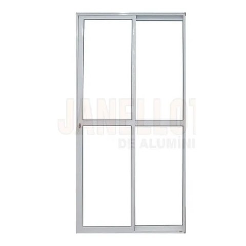 Porta de Alumínio de Correr 2 Folhas Com Fechadura Lado Esquerdo 210x150cm Branco Allo Esquadrias