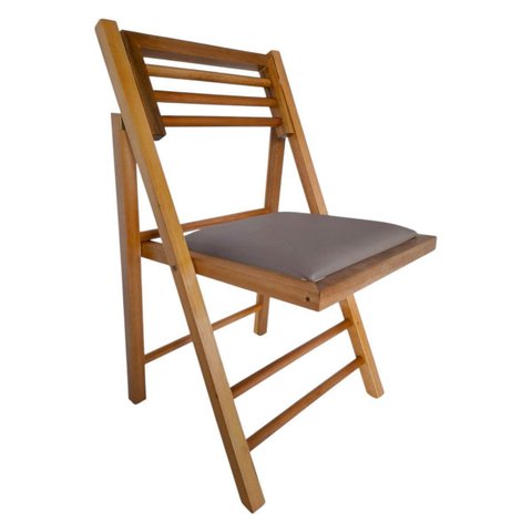 Cadeira Dobrável em Madeira com Encosto Palito Reclinável e Assento Estofado Cor Mel Preebel Courino