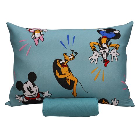 Jogo de Cama Portallar Solteiro Malha 100% Algodão Disney Mickey Feliz 2 Pçs Verde