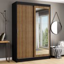 Ver imagem 1 de Guarda-Roupa Solteiro Madesa Tokio 2 Portas de Correr com Espelho 2 Gavetas Preto/Rustic Cor:Preto/R