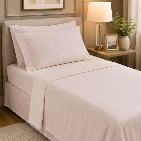 Jogo de Cama Solteiro King Filetti 200FIOS Soft Rose/Branco Trussardi