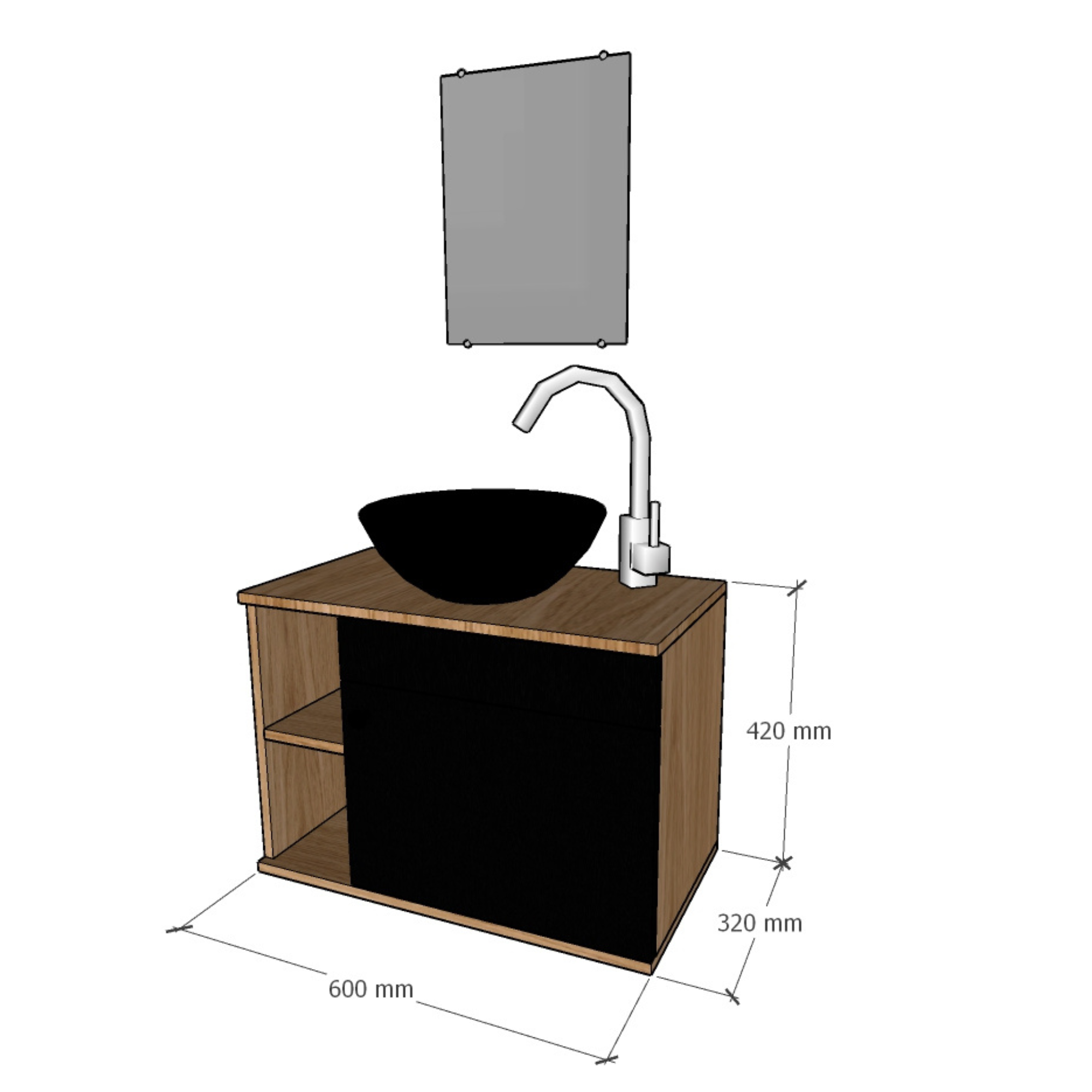 Gabinete para Banheiro 60cm com Cuba e Espelho Suspenso - 7