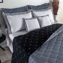 Ver imagem 4 de Kit 7 Pçs Cobre Leito Casal Queen Renove Hipercal 400 Fios Dupla Face Bordado: Cinza e Preto