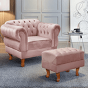 Ver imagem 2 de Conjunto Poltrona e Puff Chesterfield Elisabeth Encanto Veludo Rosa