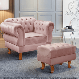 Conjunto Poltrona e Puff Chesterfield Elisabeth Encanto Veludo Rosa - 2
