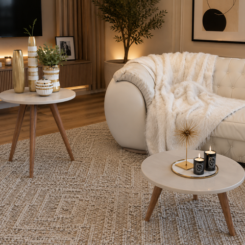 Kit Mesas de Centro e Canto Redondas para Sala Natalia:Off White