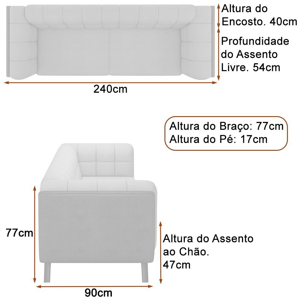 Sofá 3 Lugares 240cm Coin Pu Marrom | Bouclé Suave Cinza - Sallar Home - 5