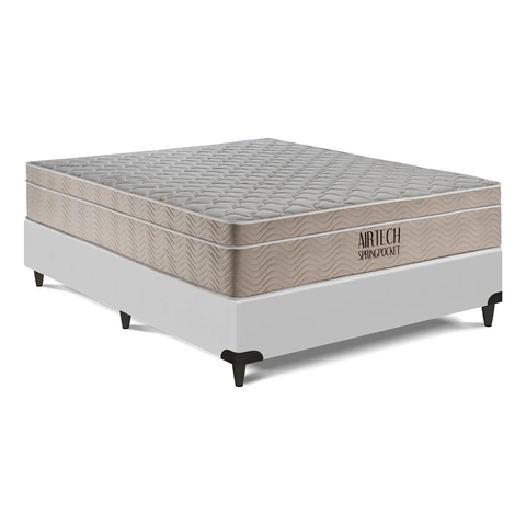 Cama Box e Colchão Airtech Ortobom Casal (138x188) Molas