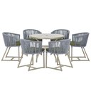 Ver imagem 1 de Mesa com 6 Cadeiras de Jantar Roma 120cm e Noronha em Alumínio Fendi Corda Náutica Estofado 13 Trama