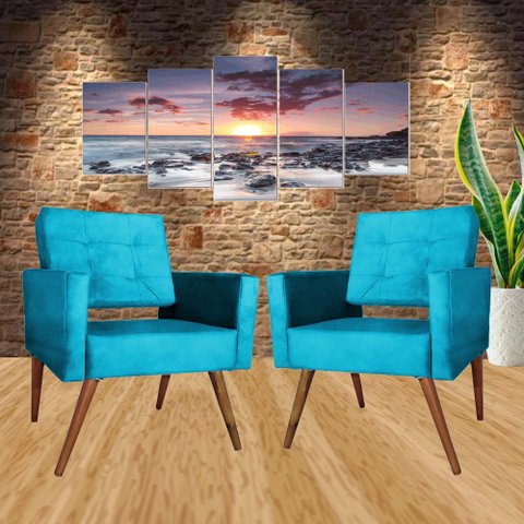 Kit 2 Cadeira Poltrona Consultório Escritório Recepção Reforçadas Vanessa Turquesa