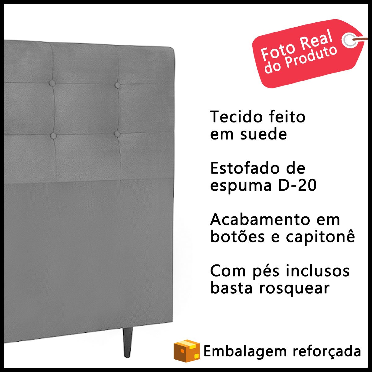 Cabeceira Cama Queen Size Casal M Estofada Quarto P Incluso Cinza