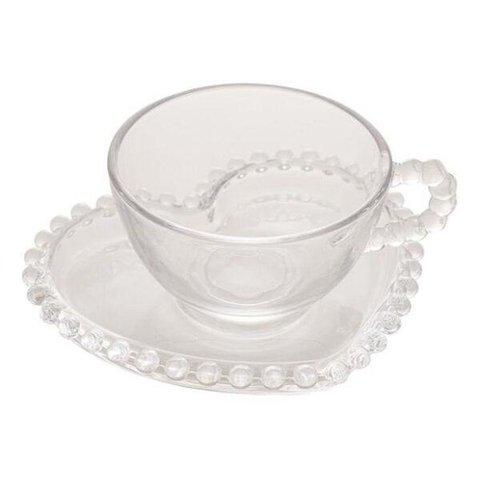 Conjunto 4 Xícaras Chá com Pires Coração Cristal Pearl 180 Ml Wolff Transparente