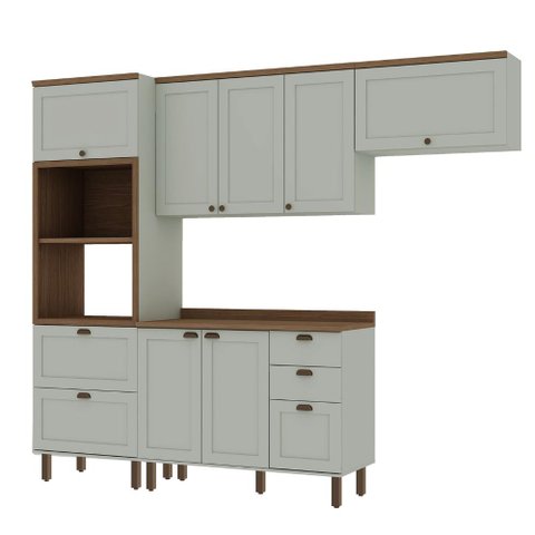 Cozinha Modulada Cristal 269,7cm Conjunto Provençal Completo Cor:mint com Ébano
