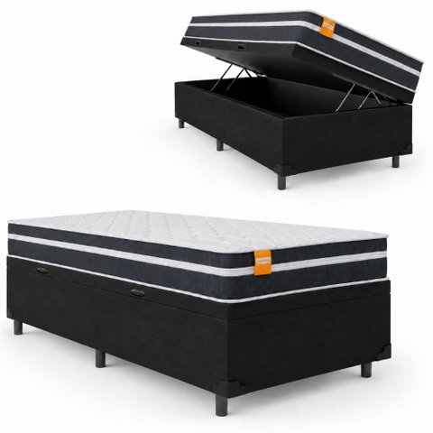 Cama Box Baú Solteiro Qatar Colchão Inducol Molas Maxforce Pro 88x188x63cm