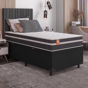 Cama Box Baú Solteiro Qatar Colchão Inducol Molas MaxForce Pro 88x188x63cm