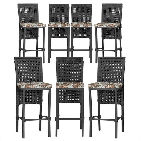 7 Banquetas em Alumínio Roma Preta Corda Náutica Tecido 6