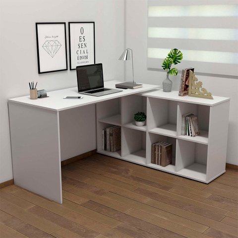 Mesa Escrivaninha em L 140x130cm 8 Nichos Eron A06 - Mpozenato