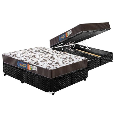 Cama Box Baú Queen: Colchão Espuma D33 Polar Pérola + Base CRC Suede Black(158x198)